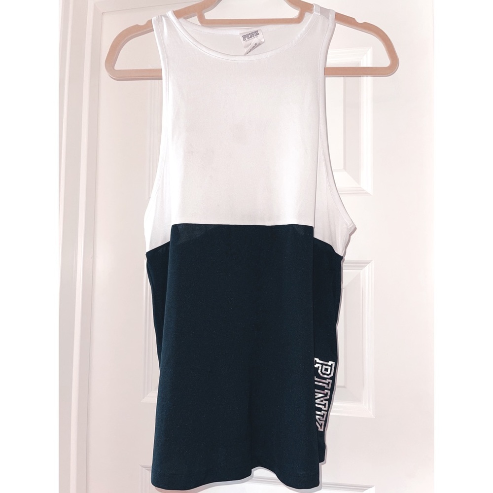 PINK by Victoria’s Secret white and black racerback workout tank. Size Small.